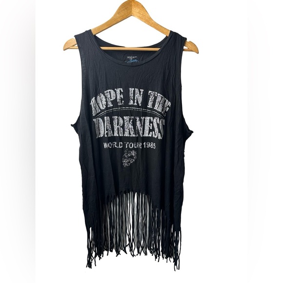 mblm Tess holiday distressed fringed band tank top relaxed fit XL - Picture 2 of 9